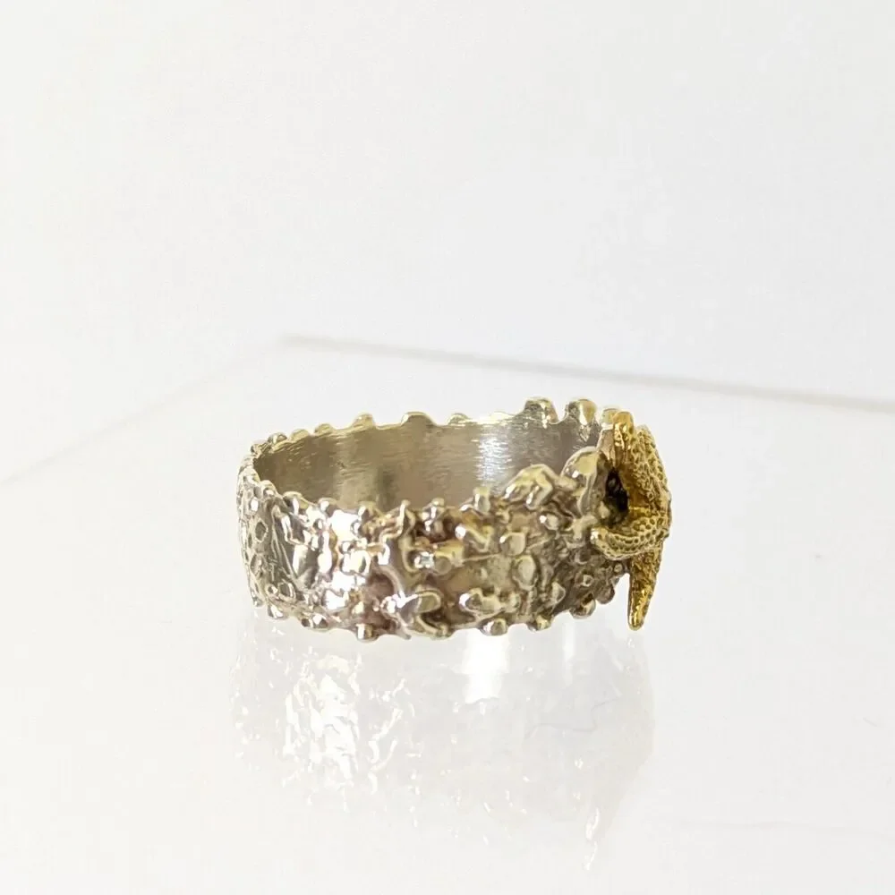 Sterling Silver 925 Brass Starfish Wide Band Ring Size 9 Nautical Beach Ocean